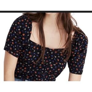 Madewell Button Front Square Neck Top In Prairie Posies Smocking Sz S Romantic